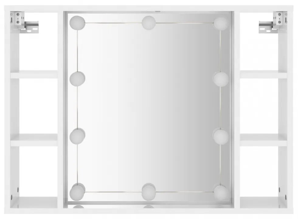 magasfényű fehér tükrös szekrény LED-ekkel 76 x 15 x 55 cm
