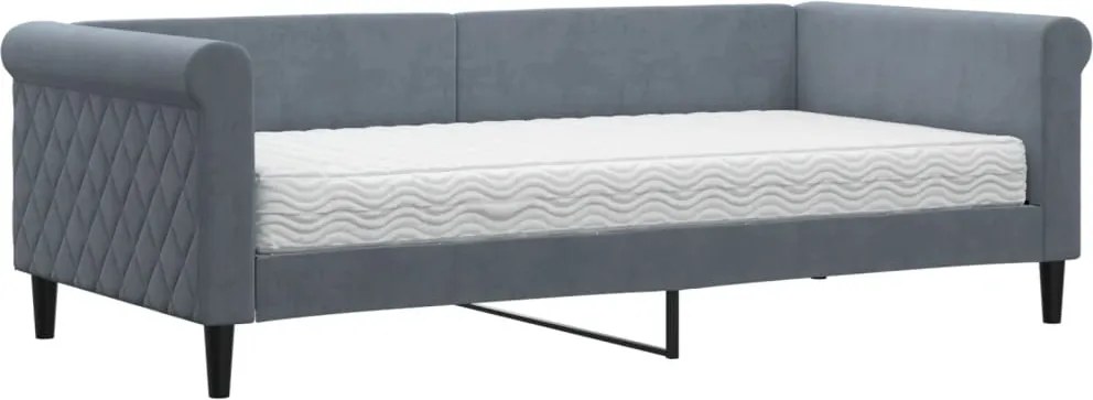 vidaXL sötétszürke bársony heverő matraccal 90 x 190 cm