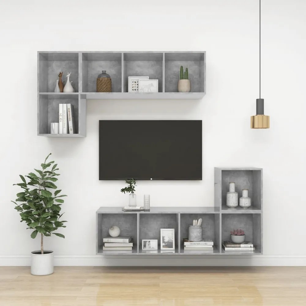 betonszürke szerelt fa fali TV-szekrény 37x37x142,5 cm