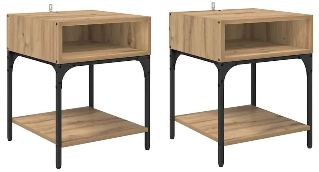 Éjjeli asztal 2 pcs kézműves tölgy 40 x 40 x 50 cm Faanyag