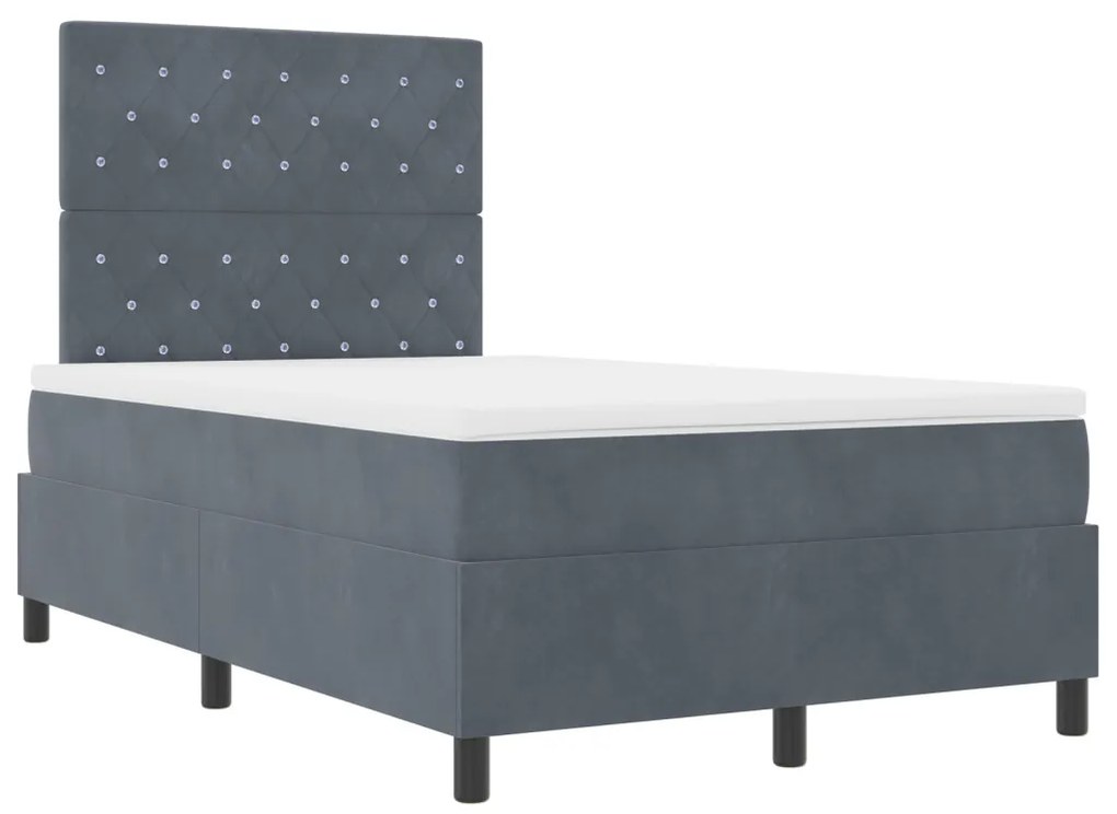 Boxspring Ágy Matracal Sötétszürke Kis Kétszemélyes Párnázott