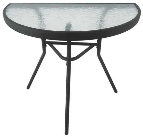 Kerti félkör alakú asztal üveglappal ISLAND 70x40 cm, fekete