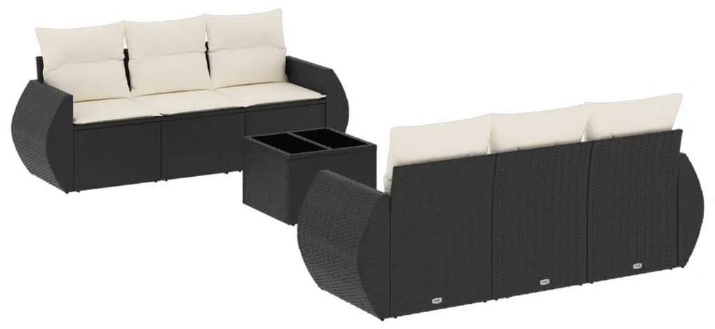 7 részes fekete polyrattan kerti ülőgarnitúra párnával