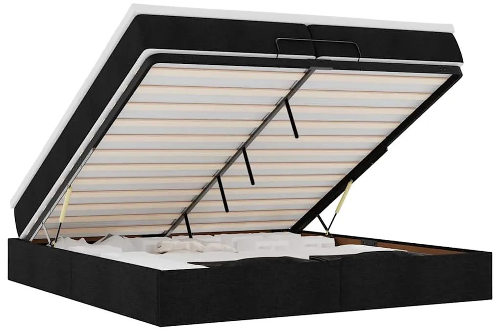 oszmán ágykeret matracokkal Fekete 200x200cm szövet