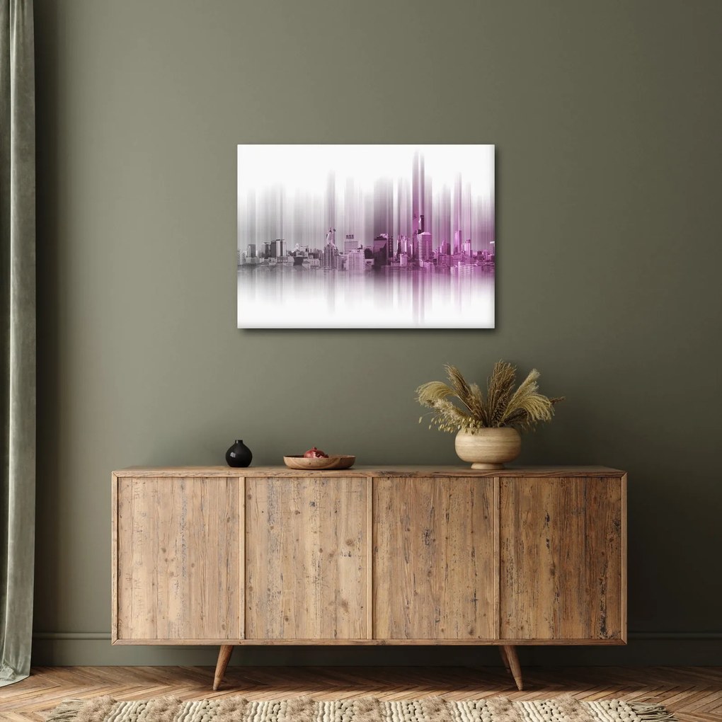 Kép - Panoráma a városra, rózsaszín-szürke (70x50 cm)