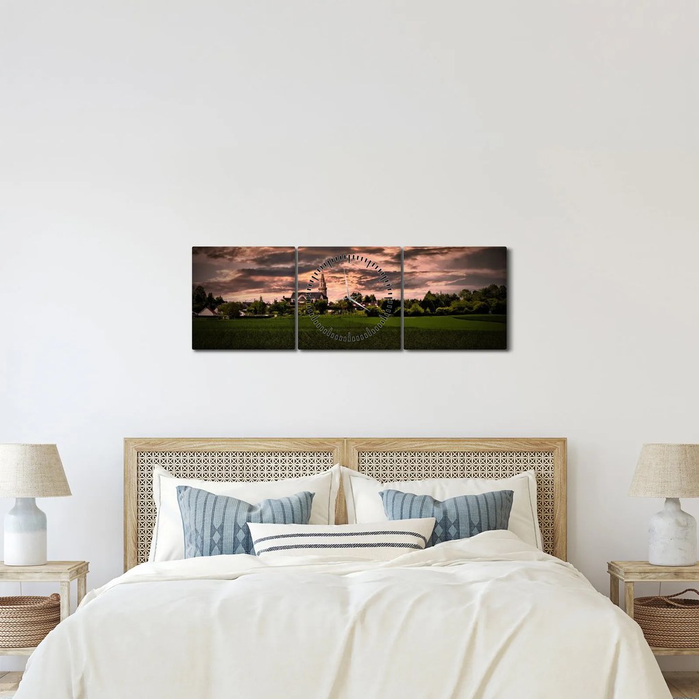 Tájkép templommal (órával) (90x30 cm)