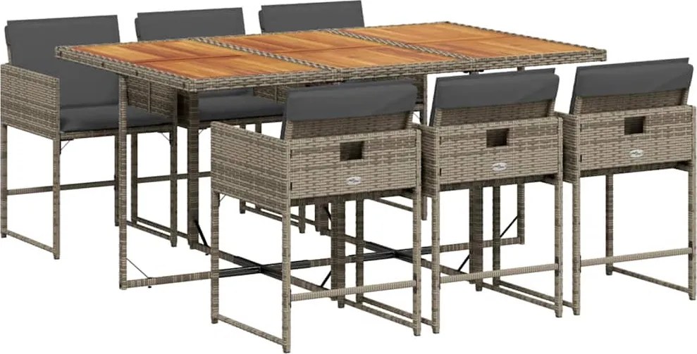 vidaXL 7 részes szürke polyrattan kerti étkezőgarnitúra párnával