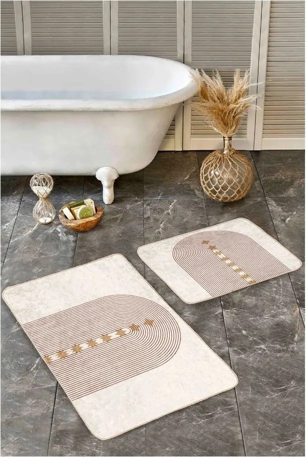 Bézs bársony fürdőszobai kilépő szett 2 db-os 60x100 cm – Mila Home