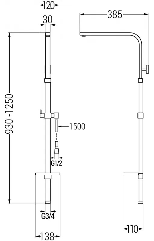 Mexen zuhanyoszlop Q 3/4", rózsa-arany, 79395-60