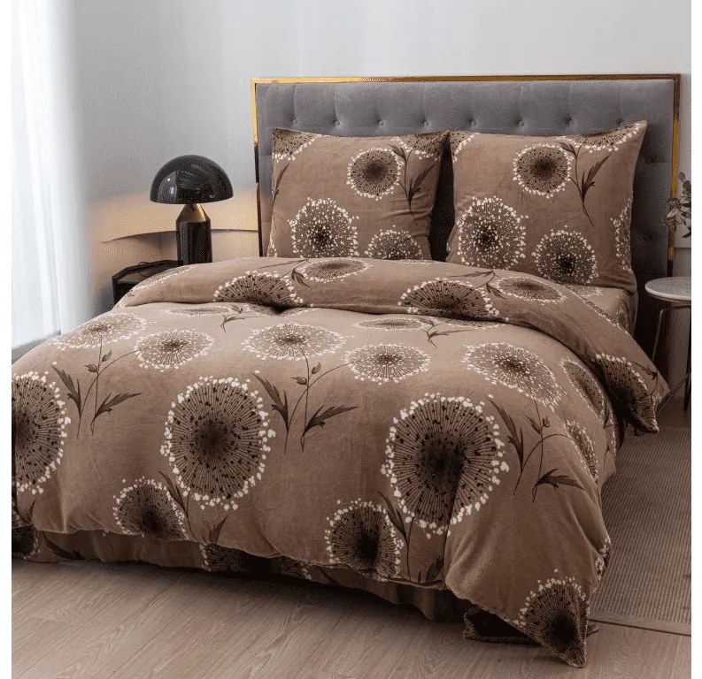 Mikroplüss ágyneműhuzat készlet PAMPELINO világosbarna + mikroplüss lepedő SOFT 90x200 cm fehér, egyszemélyes