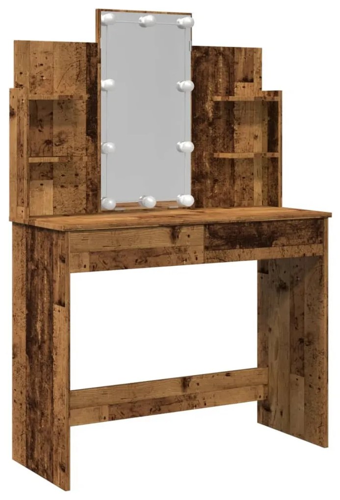 antik fa színű fésülködőasztal LED-del 96x40x142 cm