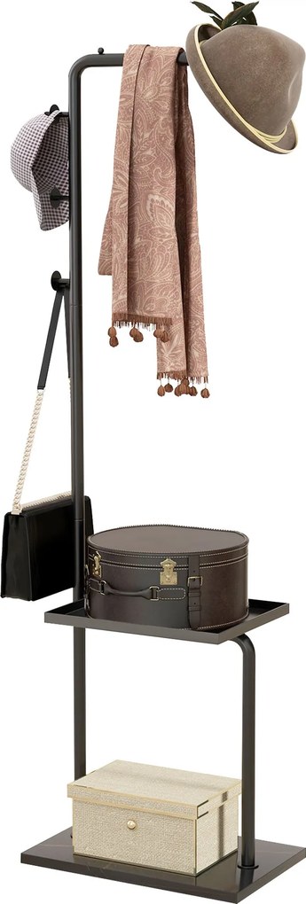 HOMCOM Kabátállvány Polcokkal és Akasztókkal, Modern Ruhásszekrény Függönyök, Sapkák, Táskák Számára, Előszobába, Nappaliba, Fekete | Aosom