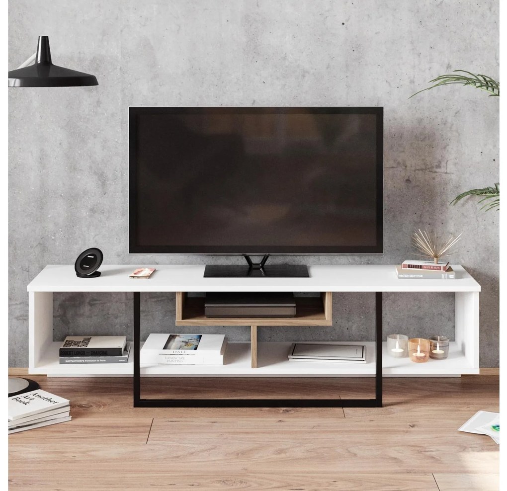 TV asztal/Szekrény Aslana 150 (fehér + fekete + tölgy) . 1101385