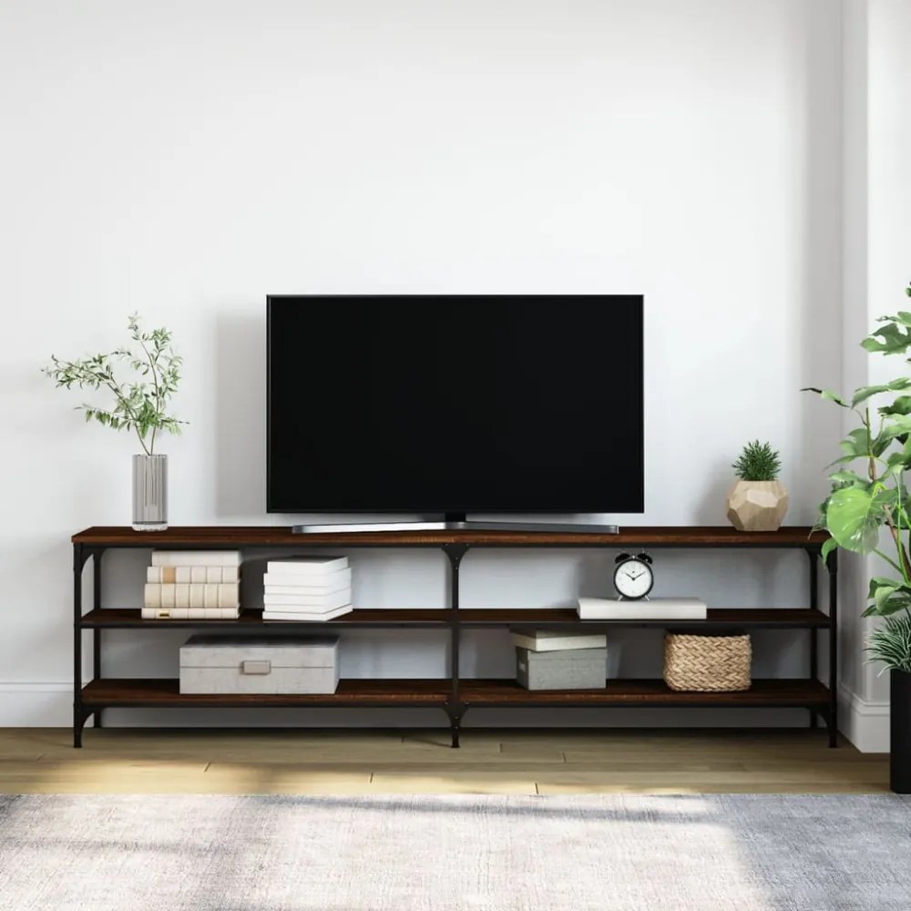 barna tölgyszínű szerelt fa és fém TV-szekrény 180x30x50 cm