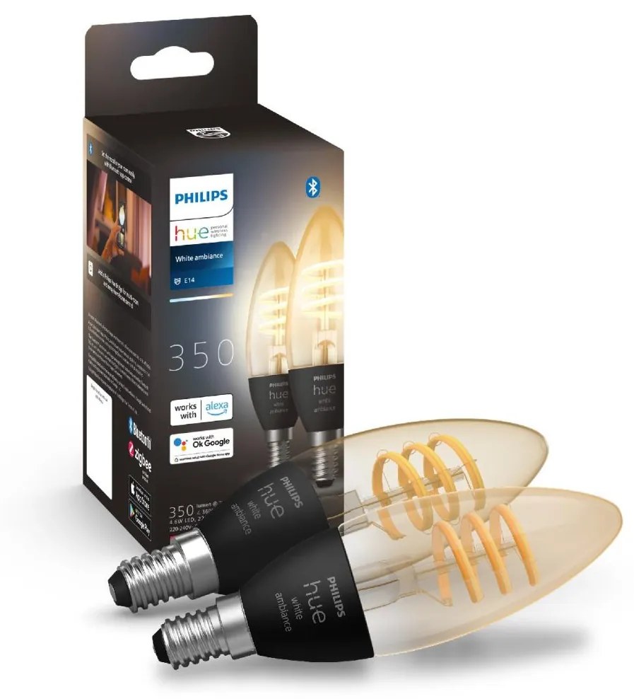 Philips KÉSZLET 2x LED Dimmelhető izzó Philips Hue WHITE AMBIANCE E14/4,6W/230V P5186