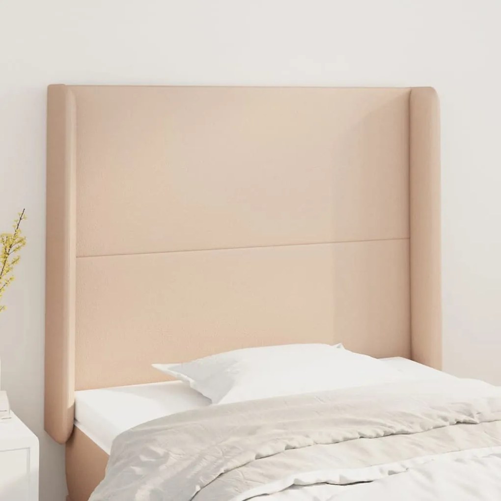 cappuccino műbőr fejtámla szárnyakkal 83x16x118/128 cm