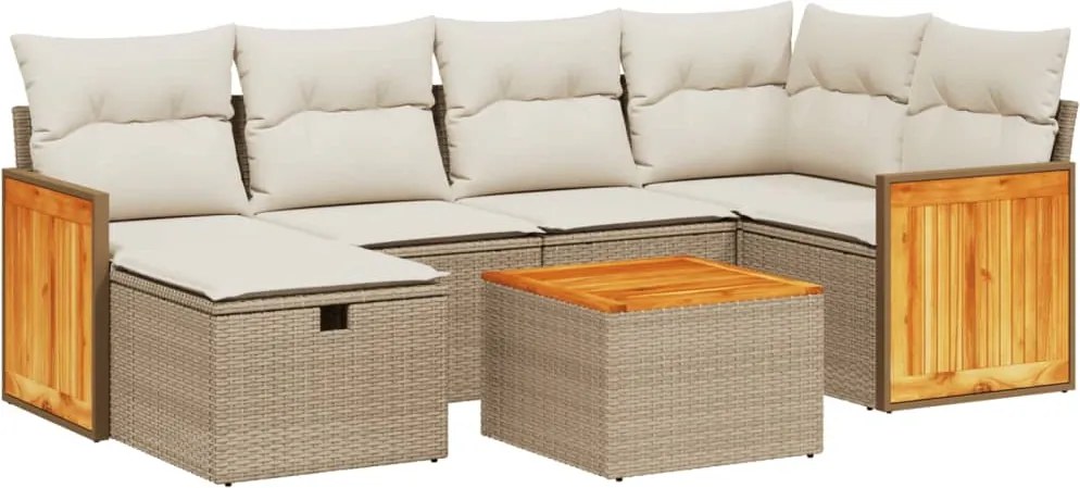 vidaXL 7 részes bézs polyrattan kerti ülőgarnitúra párnákkal