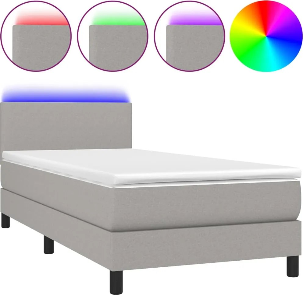 vidaXL világosszürke szövet rugós és LED-es ágy matraccal 90x190 cm