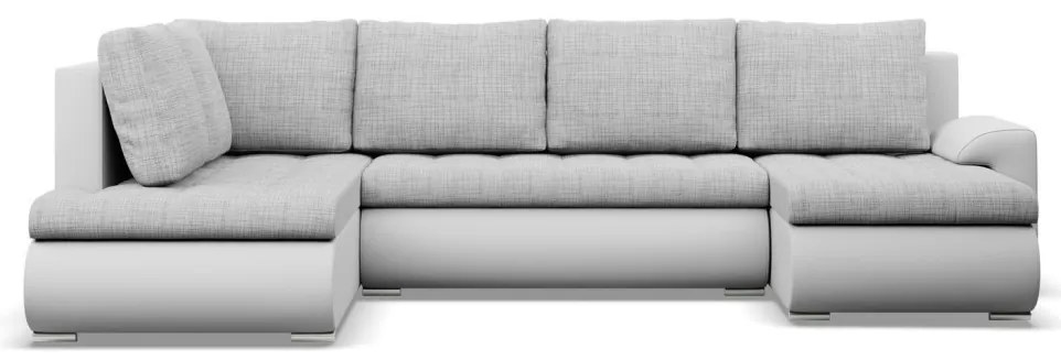 Tokio U sarokkanapé, 3 ágyneműtartóval, fonott + műbőr, baloldali, szürke - fehér