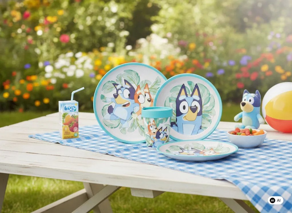 Bluey Tropical csúszásmentes étkészlet, micro műanyag szett