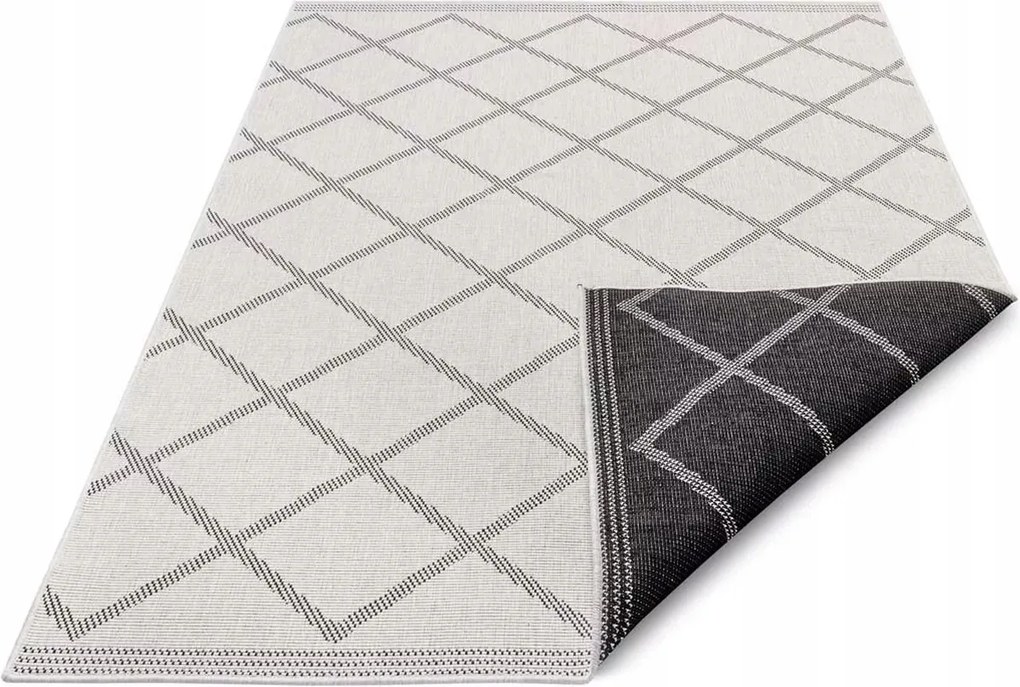 Teraszszőnyeg 120x170, fekete krémszínű kétoldalas,lapos szövésű zsinóros