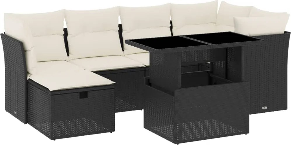 vidaXL 7 részes fekete polyrattan kerti ülőgarnitúra párnával