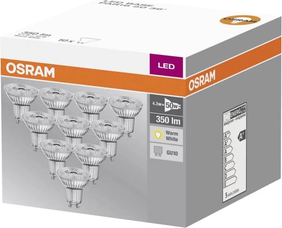 KÉSZLET 10x LED Izzó GU10/4,3W/230V 2700K - Osram