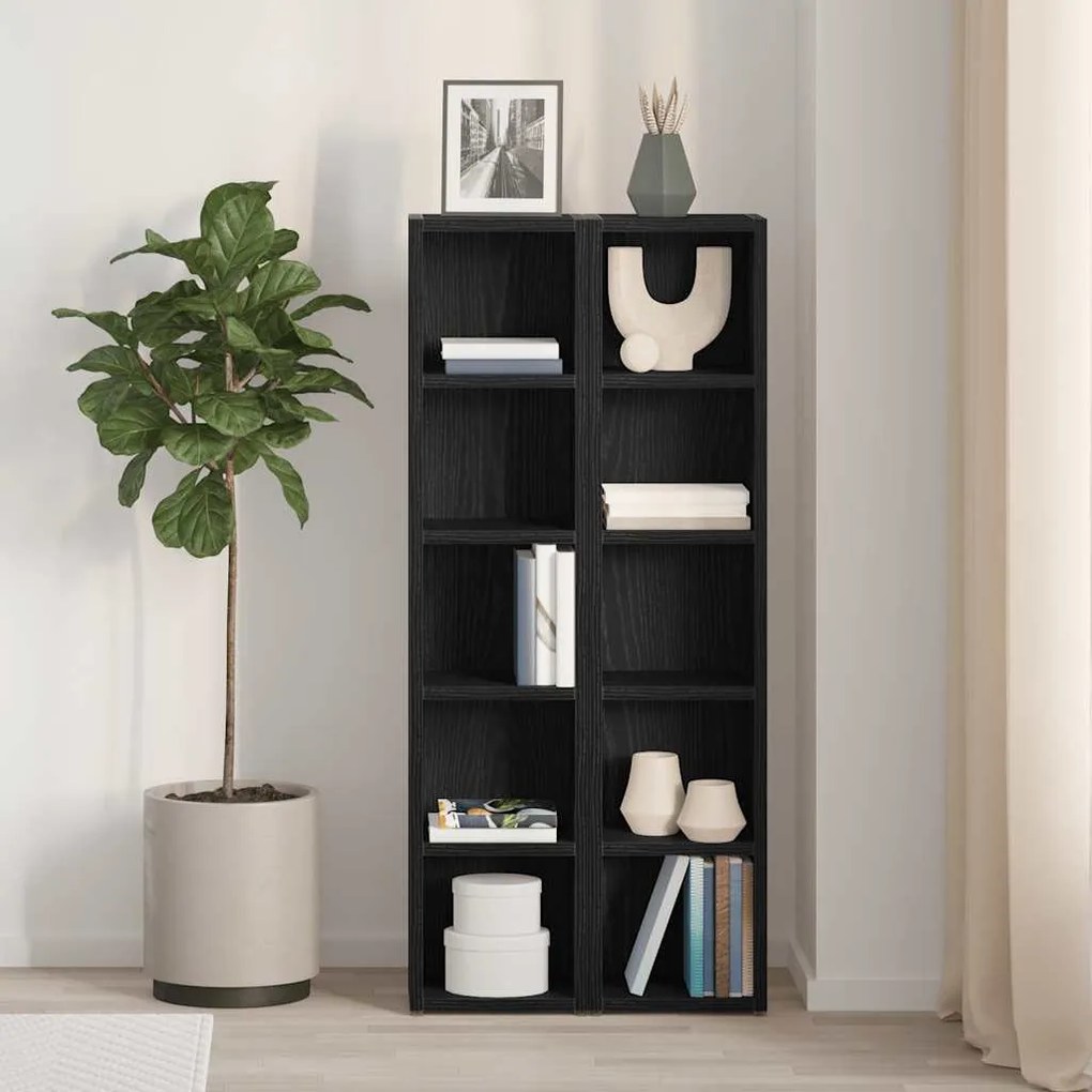2 db fekete tölgy színű szerelt fa CD-szekrény 21x16x93,5 cm