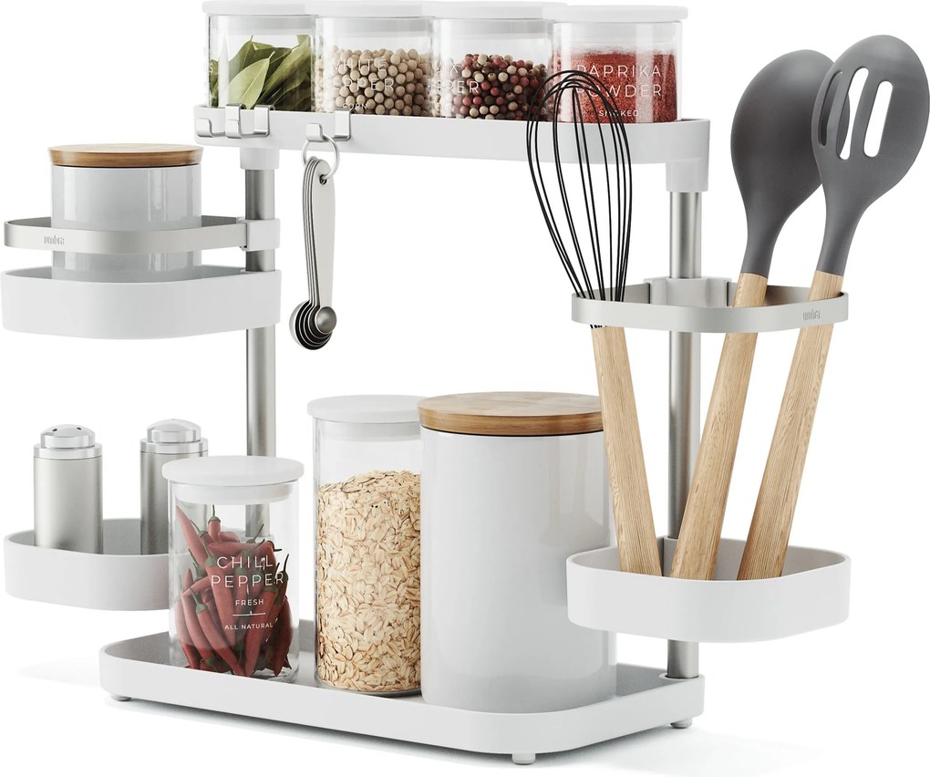 Holster többszintes konyhai rendszerező, fehér, állítható, tartozékokkal
