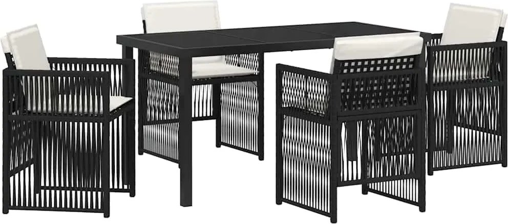 vidaXL Kert étkező szett 5 pcs Fekete Porszórt acél