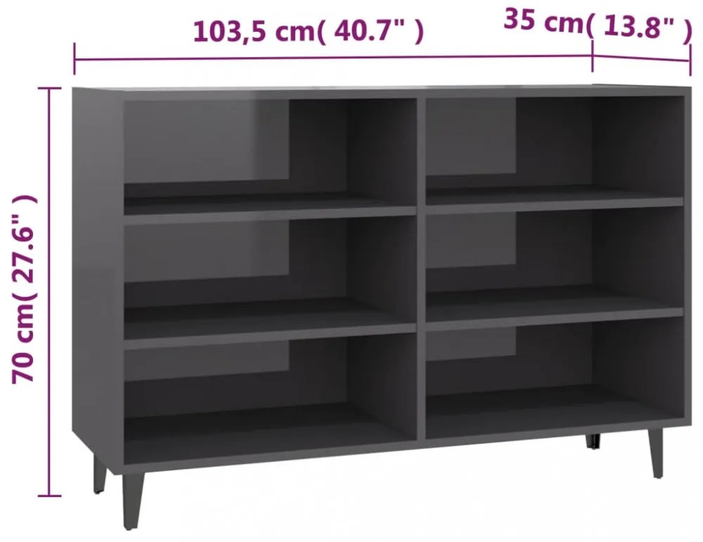 magasfényű szürke szerelt fa tálalószekrény 103,5 x 35 x 70 cm