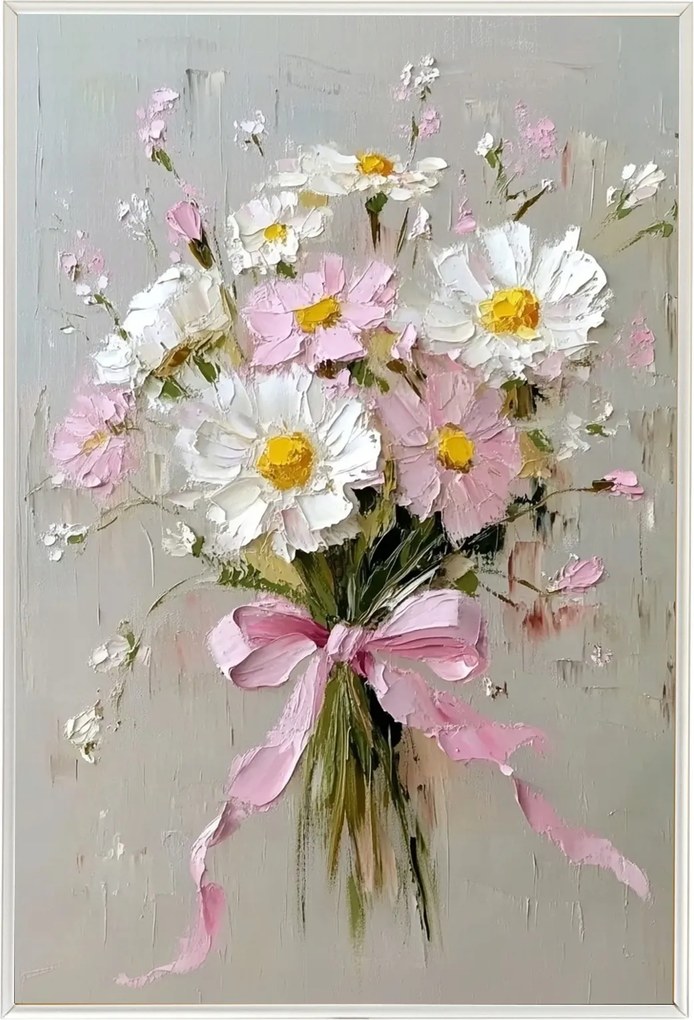 Poszter Keret Alumínium Olaj Impasto Mezei Virágok Margaréta Csokor 40x60