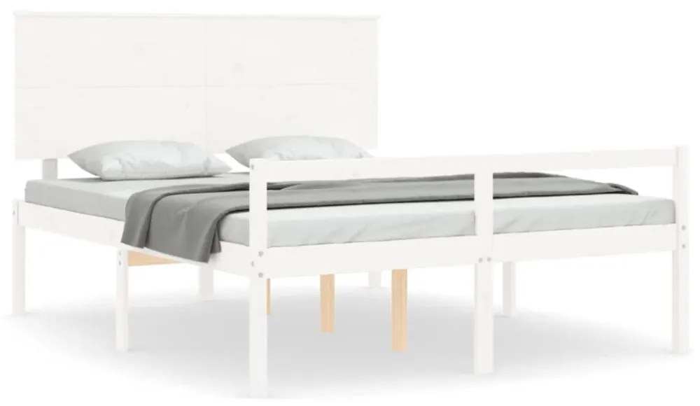 fehér tömör fa ágy időseknek fejtámlával King Size