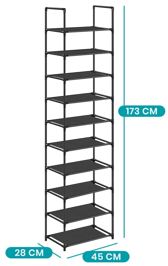 10 szintes cipőtároló, 45 x 28 x 173 cm