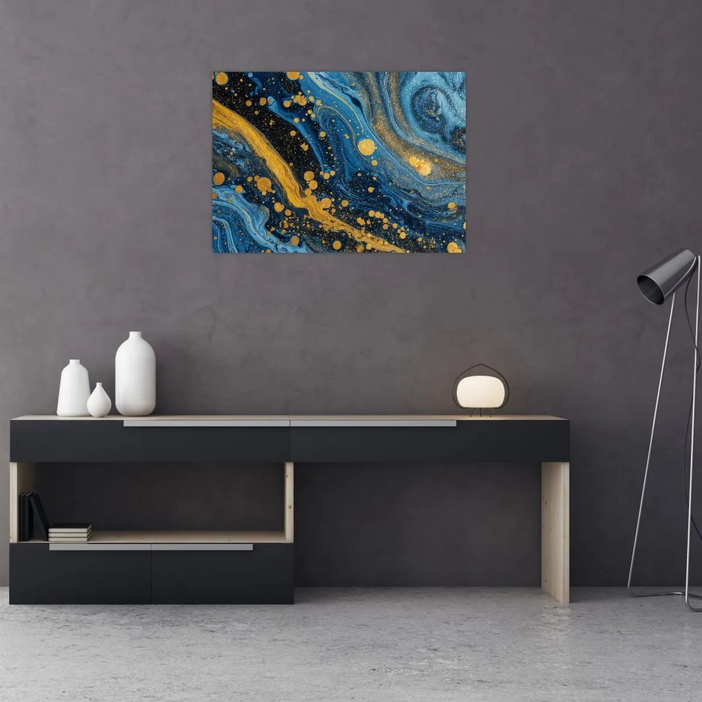 Üveg kép - Kék absztrakció arannyal (70x50 cm)