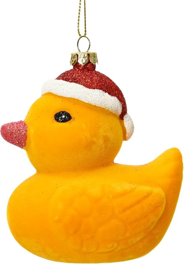Műanyag gömb kiskacsa karácsonyi sapkában