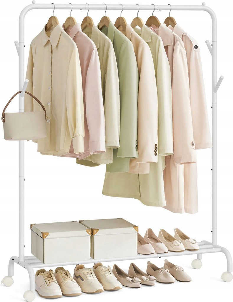Többfunkciós mobil ruhaakasztó állvány alsó cipőtartó polccal