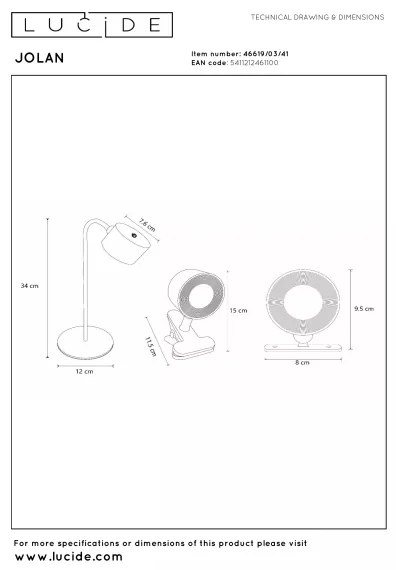 Lucide 46619/03/41 - LED fényerőszabályozható asztali lámpa JOLAN LED/3,5W/5V
