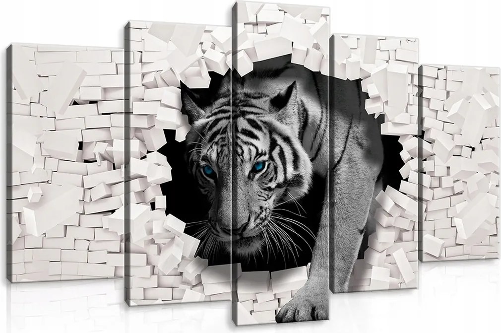 Vászonkép 100x60 Fehér tigris erő fal tégla szem dinamika művészet