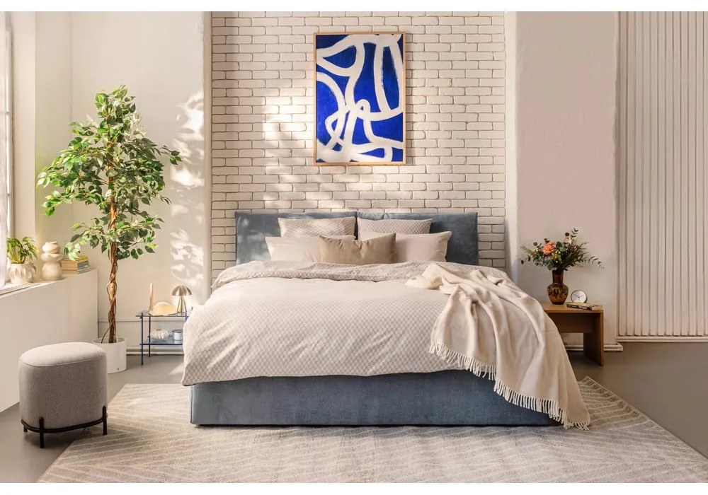 Kék kárpitozott ágyneműtartós franciaágy ágyráccsal 180x200 cm Thessa Pillow – Bonami Selection