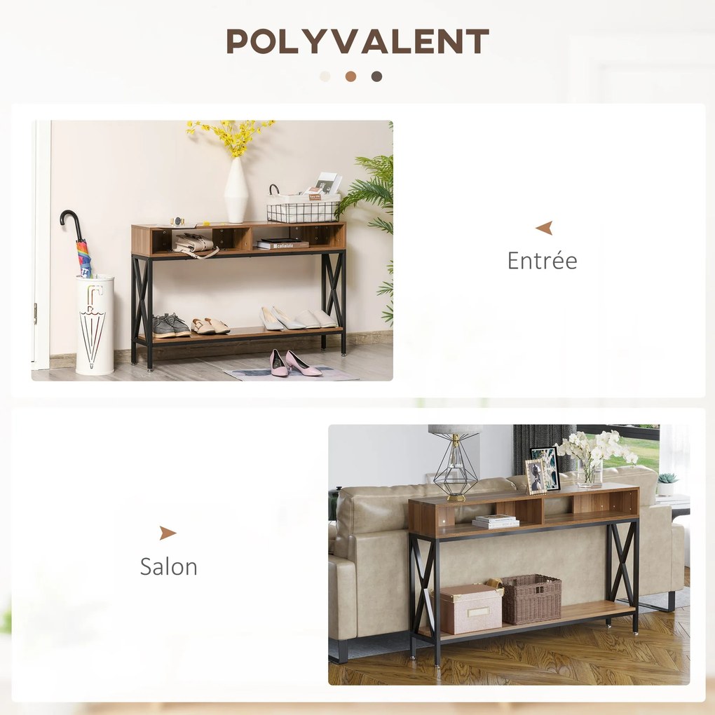 HOMCOM Ipari Stílusú Többfunkciós Előszobai Konzoltábla 120 x 23,5 x 75 cm Diófa | Aosom