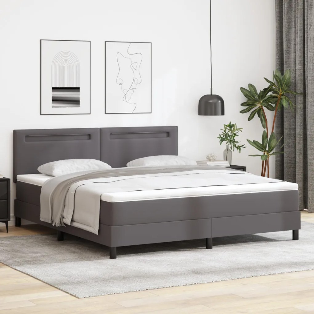Boxspring ágy szürke színben, szuper king méret, műbőr