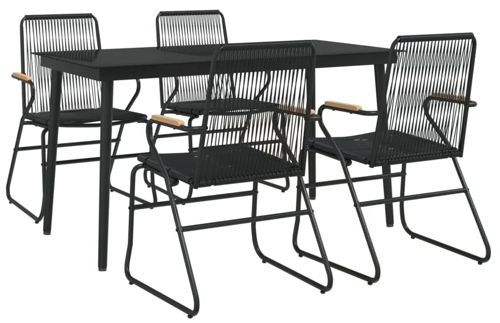 vidaXL 5 részes fekete PVC rattan kerti étkezőgarnitúra
