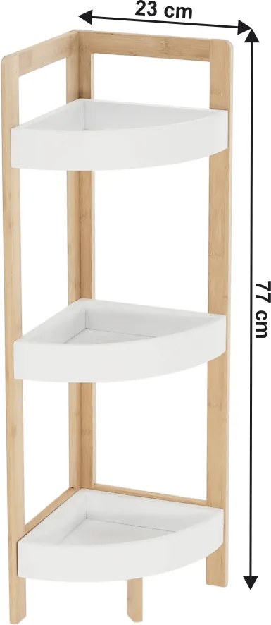 Sarokpolc, fehér/természetes bambusz, FONG