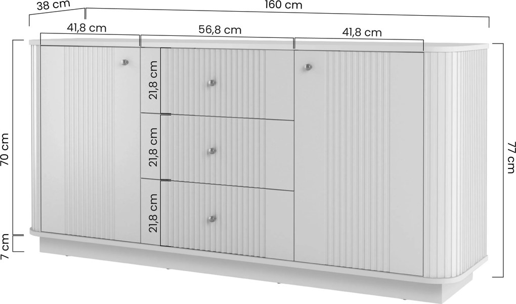 Vesper fiókos komód 160 cm - fekete / fekete fogantyúk