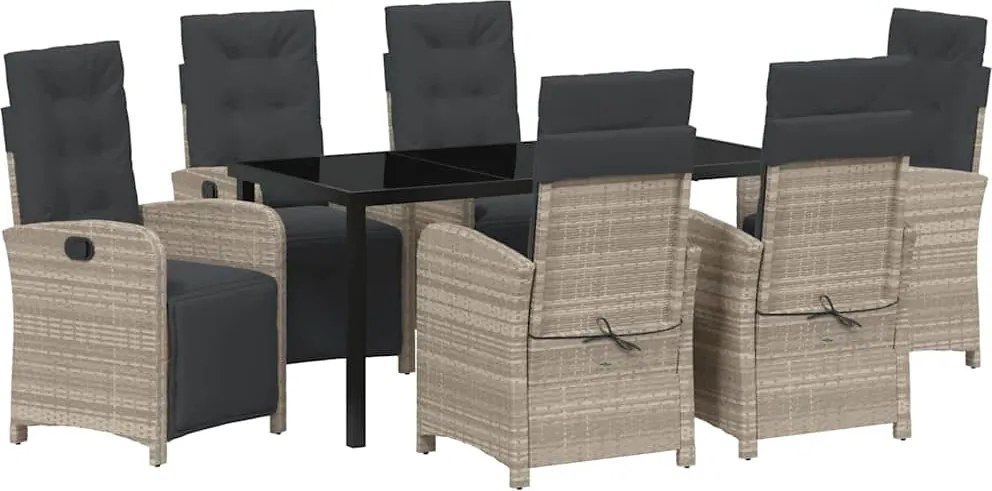 vidaXL Kert étkező szett párnával 7 pcs Világosszürke polirattan