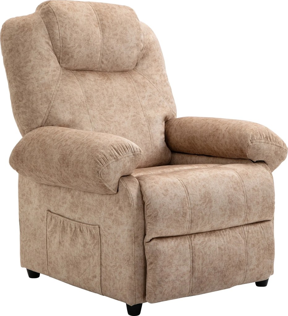 HOMCOM Velúr Kárpitozású Manuális Dönthető Pihenőfotel Retractable Lábpihentetővel és Oldalsó Zsebekkel - 88x91x108 cm Beige | Aosom