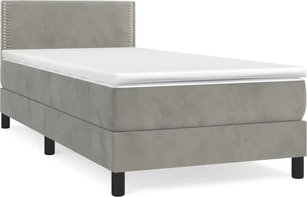 vidaXL világosszürke bársony rugós ágy matraccal 80 x 200 cm