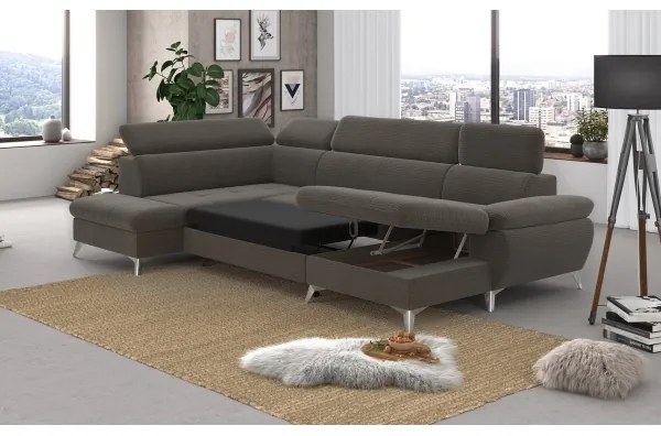 CATANIA baloldali barna U-alakú sarokkanapé tárolóval, ággyá nyitható