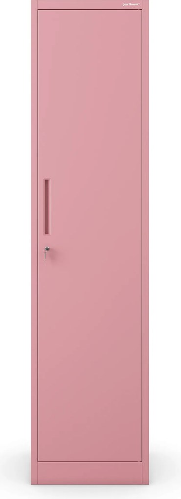 Keskeny fém irodai iratszekrény, púderrózsaszín, 450x1850x400 mm: ALEX Fresh Style